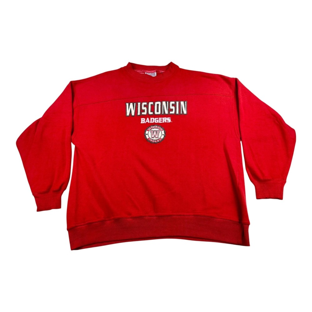 Vtg Wisconsin Badgers Sweatshirt XL Red NCAA Basketball Crewneck Pullover 90s